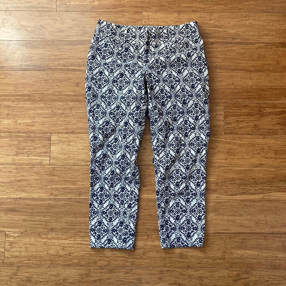 LOFT Navy and Cream Print "Julie the Riviera" Pants, size 4